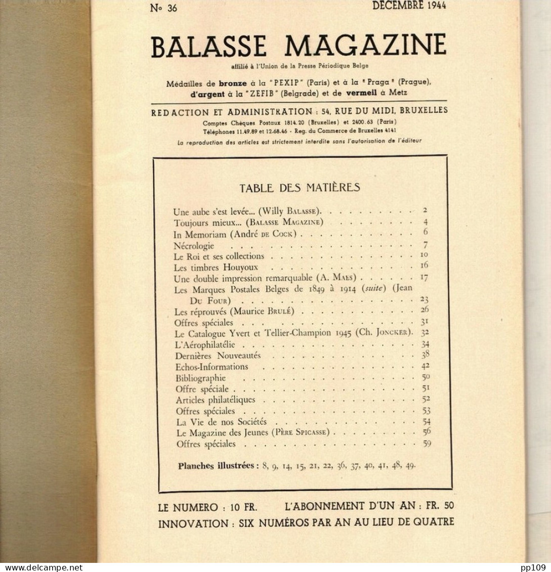 BALASSE MAGAZINE N°36 Décembre 1944   :  59  Pages Avec Articles Intéressants - Français (àpd. 1941)