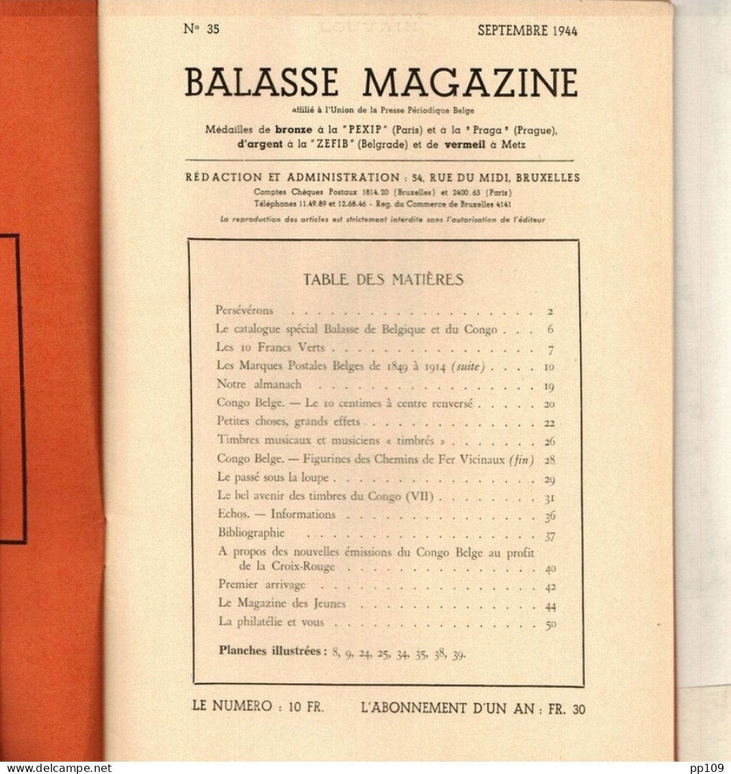 BALASSE MAGAZINE N°35 Septembre  1944   :  52  Pages Avec Articles Intéressants - Français (àpd. 1941)