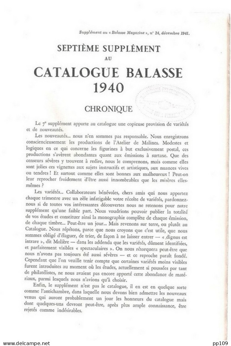 BALASSE MAGAZINE N°24  Décembre 1941 72 Pages Avec Articles Intéressants + 7ème Supplément Du Catalogue BALASSE 1940 - Francesi (dal 1941))