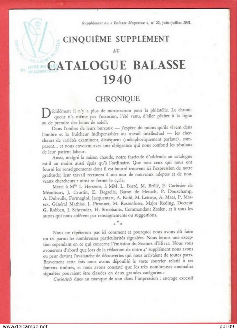 BALASSE MAGAZINE N°22 Juin-juillet 1941 56 Pages Avec Articles Intéressants + 5ème Supplément Du Catalogue BALASSE 1940 - Francesi (dal 1941))