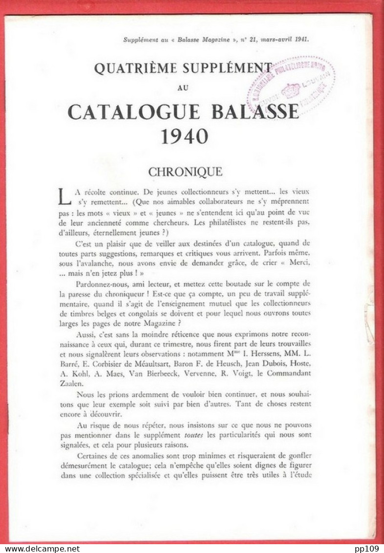 BALASSE MAGAZINE N°21 Mars-avril 1941  72 Pages Avec Articles Intéressants  Et 4ème Supplément Du Catalogue BALASSE 1940 - Français (àpd. 1941)