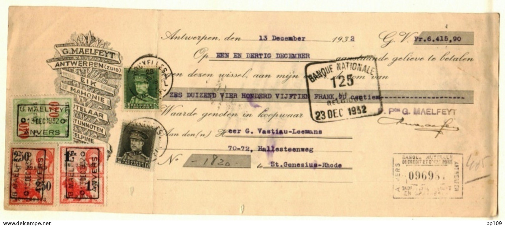 ANTWERPEN  Eik Mahonnie ... G.Maelfeyt  Képi TP 318 Et 323 Obl 28 XII 1932 + TP Fiscaux   Tarif Intéressant ! - 1931-1934 Quepis