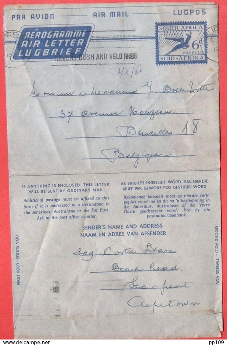 AIR LETTER LUGBRIEF AEROGRAMME Par Avion By Air Mail SUID AFRIKA Afrique Du Sud South Africa 30 XII 1959  DURBAN - Aéreo