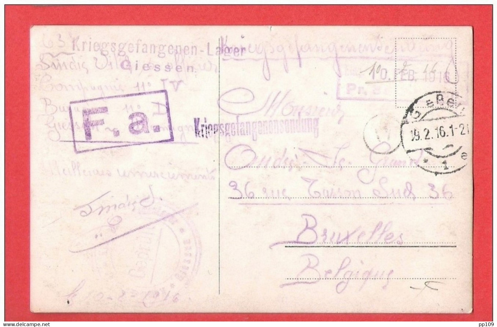 14-18 Carte Photo Kriegsgefangenensendung Courrier Franchise Prisonnier Belge Censure Geprüft  GIESSEN - Krijgsgevangenen