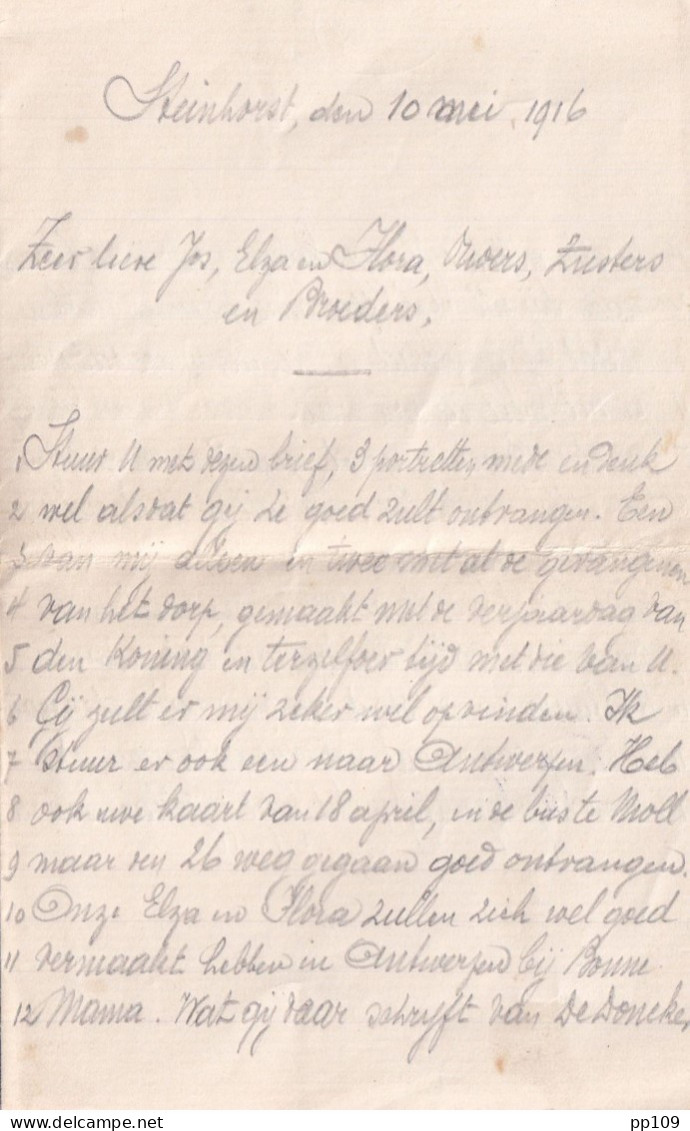 14-18 Kriegsgefangenensendung Obl SOLTAU Hannover STEINHORST 10 V 1916 Censure Vers Desschel Antwerpen + Contenu - Krijgsgevangenen