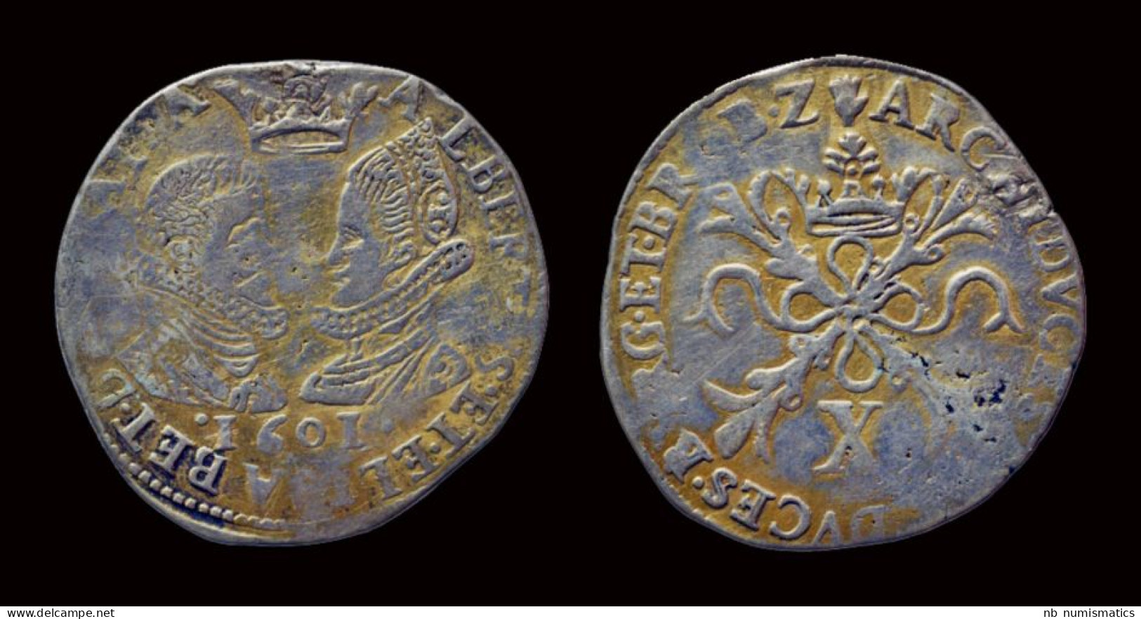 Southern Netherlands Albrecht & Isabella 1/2 Florin 1601 - 1556-1713 Spanish Netherlands