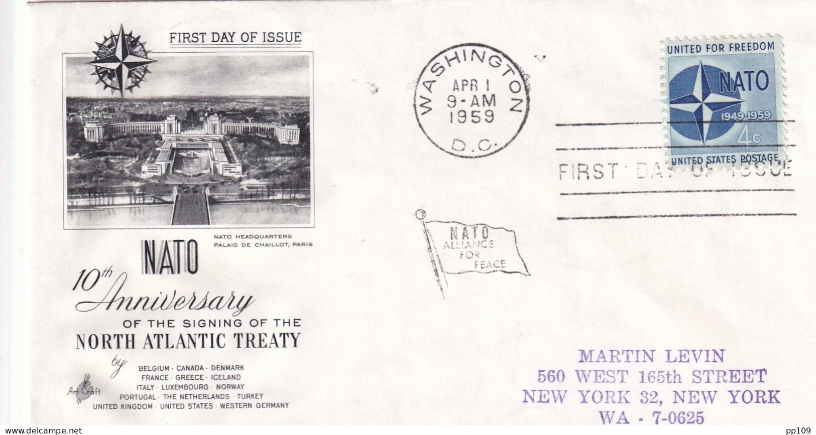 6 FDC OTAN NATO 1959  Luxembourg, Belgique, Turquie, Italie, Canada, US - NATO