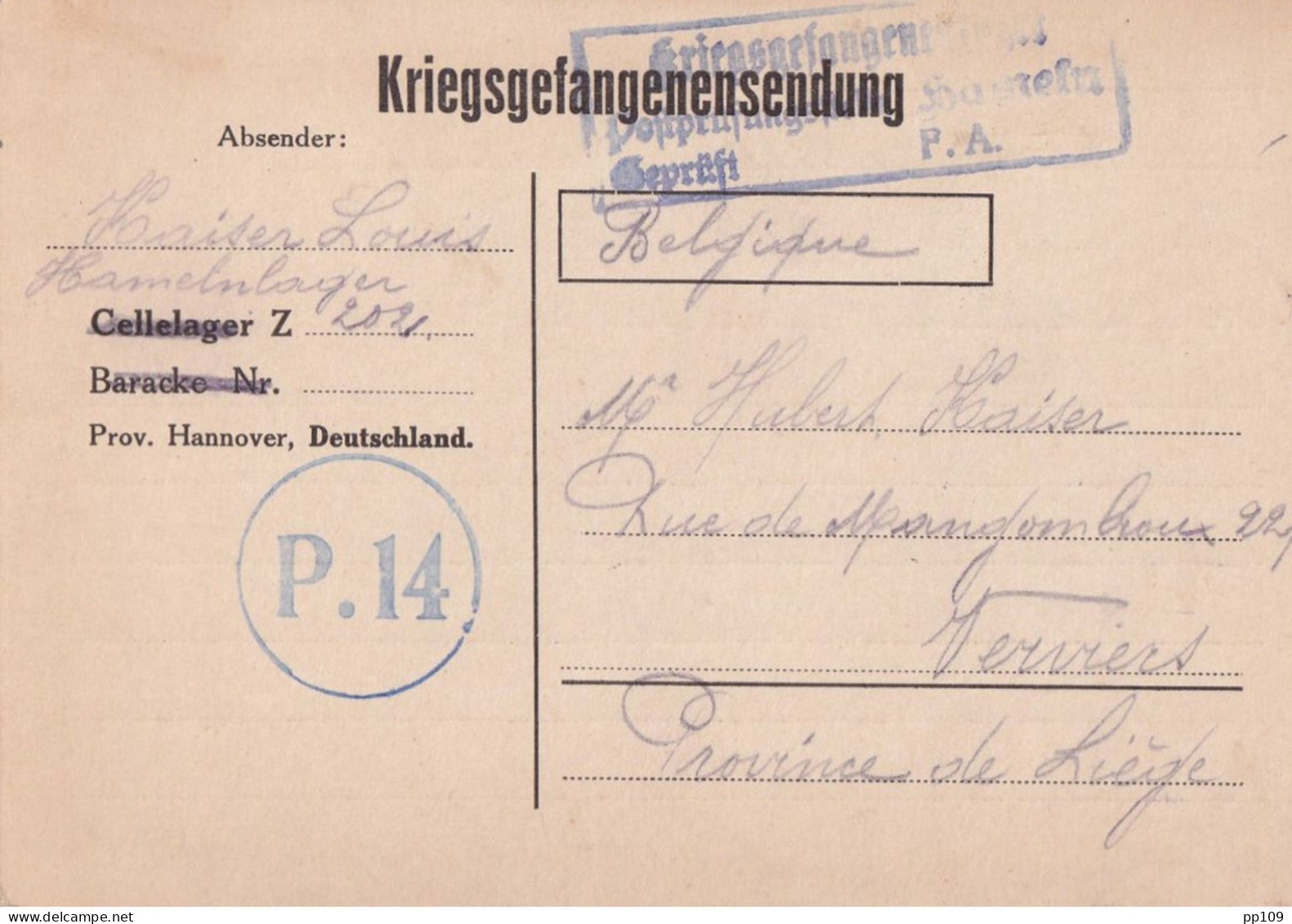 3 Documents 14-18  Kriegsgefangenen Prisonnier  HAMELN Hannover  Geprüft  Vers VERVIERS - Prisonniers