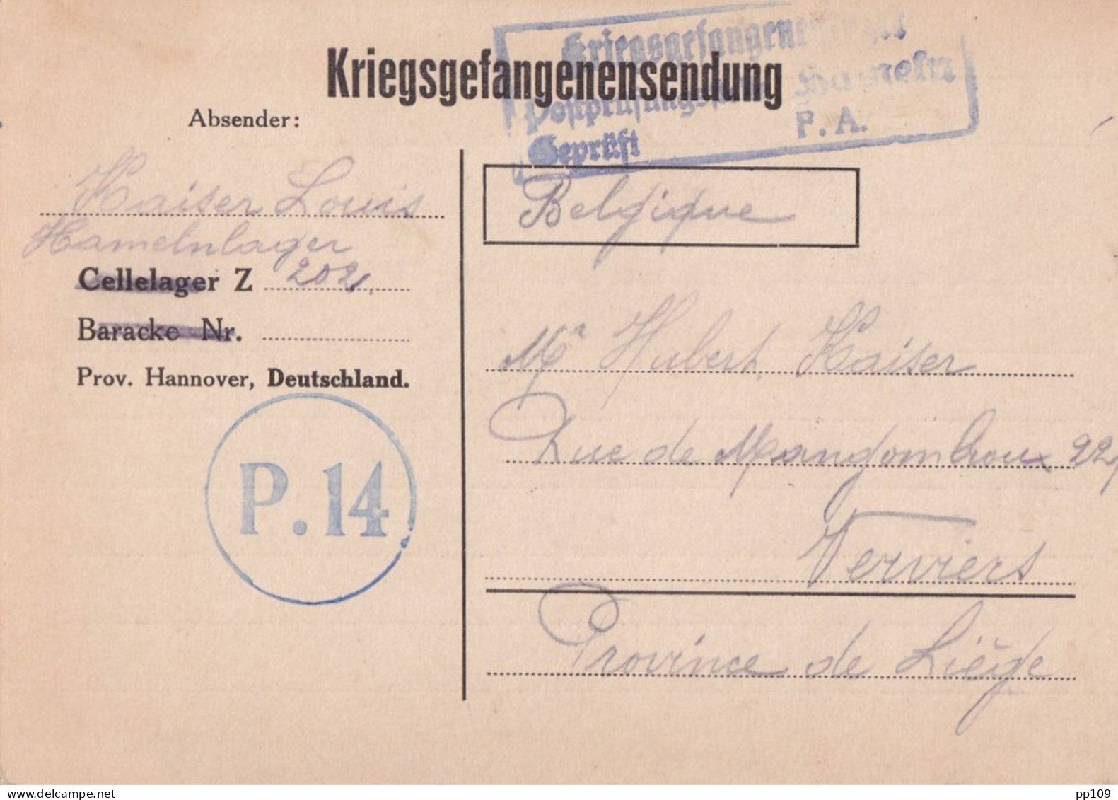 3 Documents 14-18  Kriegsgefangenen Prisonnier  HAMELN Hannover  Geprüft  Vers VERVIERS - Krijgsgevangenen