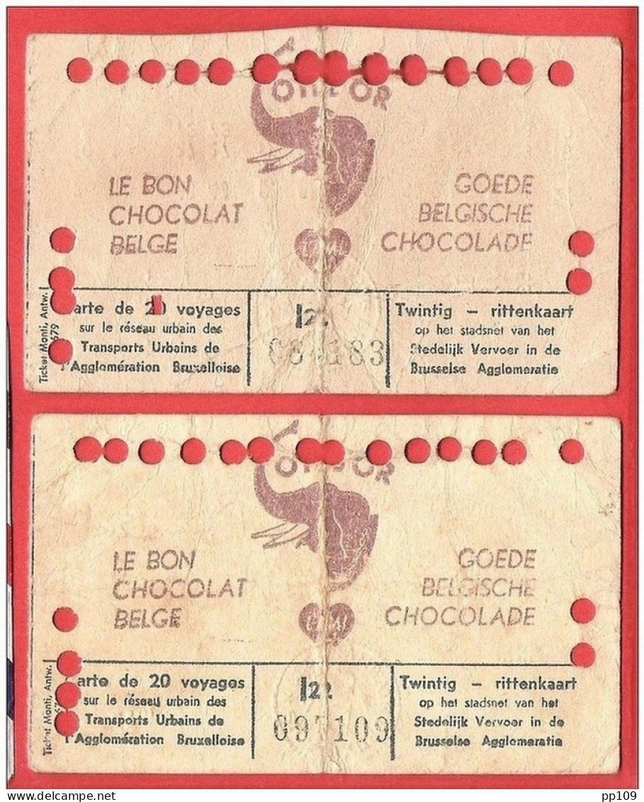 2 Cartes De Tram Valables Jusqu'en Février 1954 Avec Pub COTE D'OR Le Bon Chocolat Belge - Fatiguées - Europa