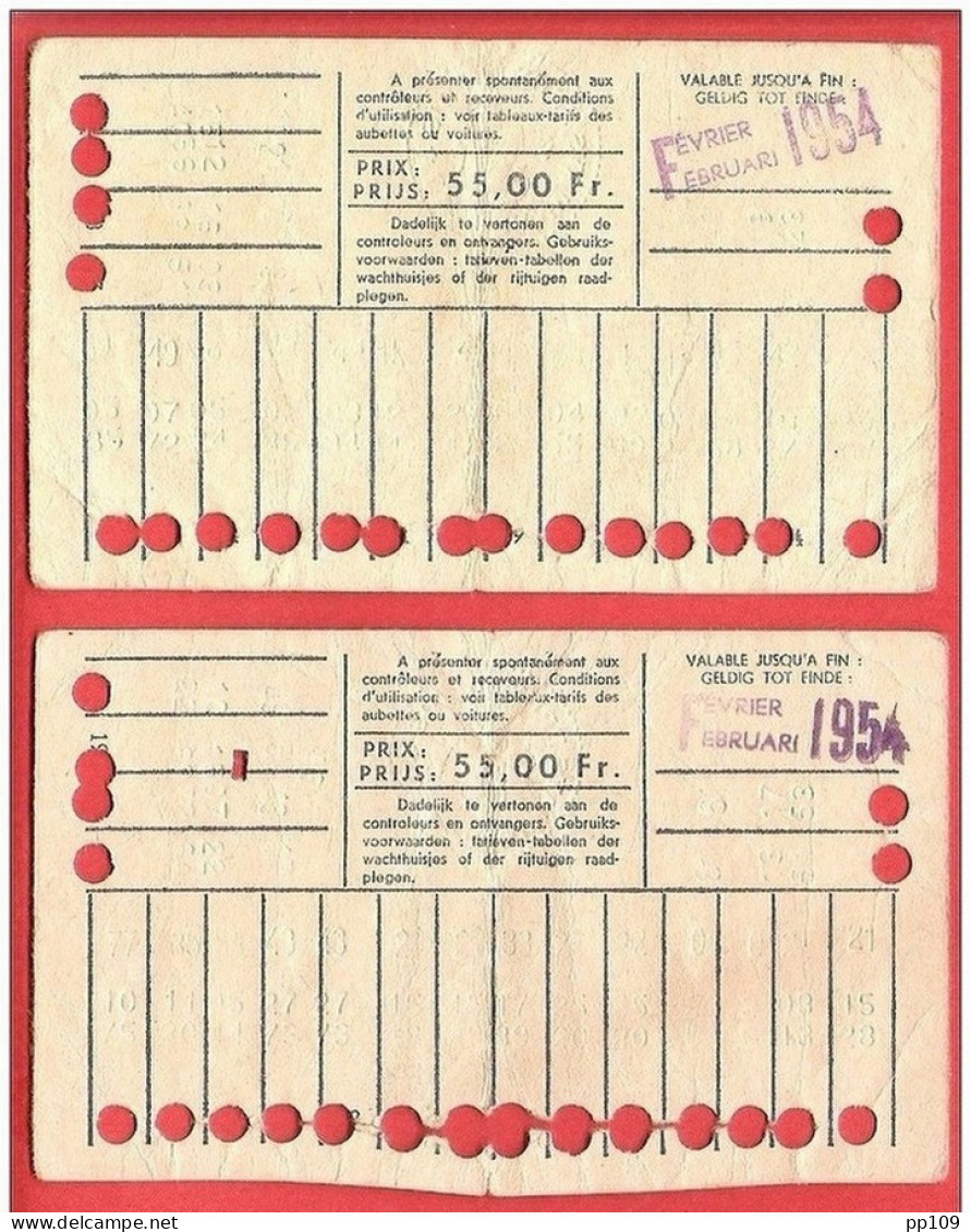 2 Cartes De Tram Valables Jusqu'en Février 1954 Avec Pub COTE D'OR Le Bon Chocolat Belge - Fatiguées - Europa