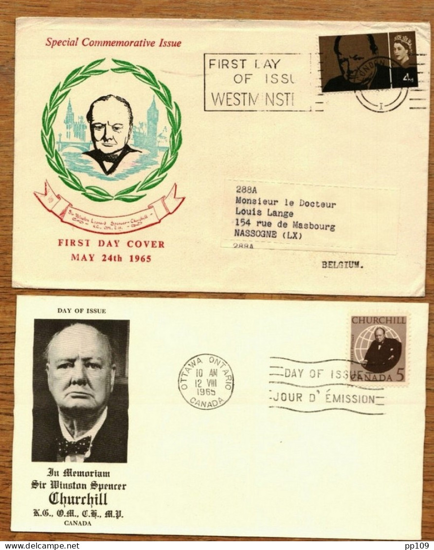 2 FDC WINSTON CHURCHILL:   GREAT BRITAIN  24 MAY 1965  +  CANADA 12 VIII 1965 - Sir Winston Churchill