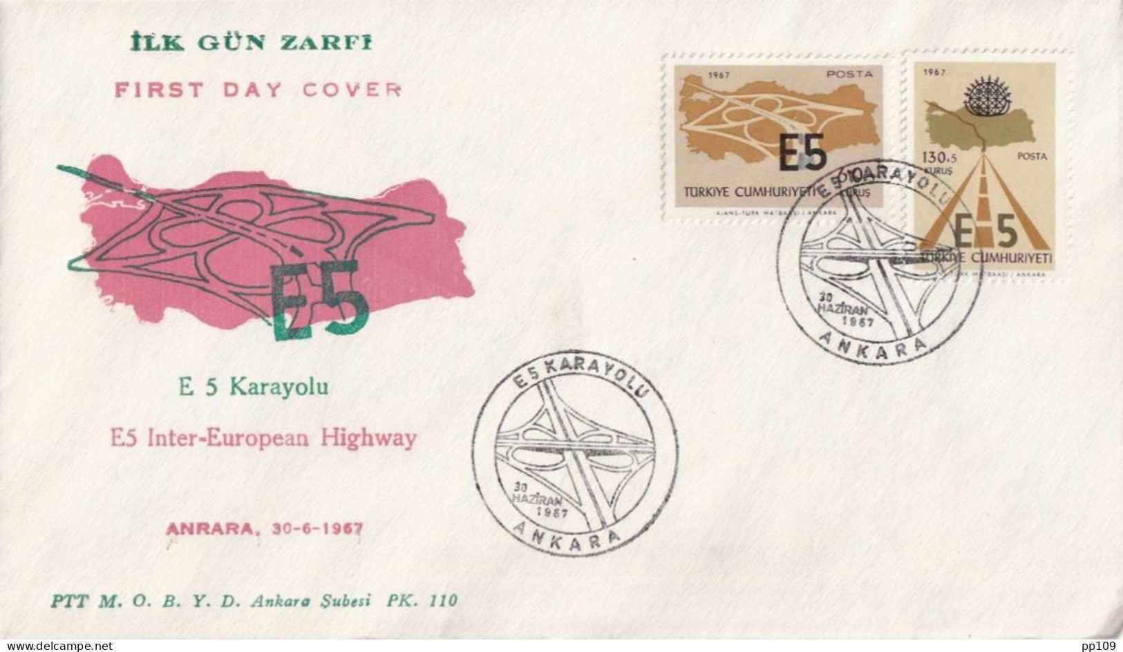 2 FDC TURQUIE    30 VI 1967 +  FLORIADE 1960  Istanbul Rotterdam  PER POSTKOETS - Storia Postale