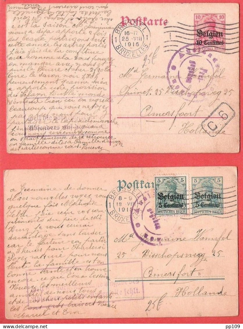 2 EP Obl Bruxelles 1915 Vers AMERSFOORT   HOLLANDE + Censure Aachen + Griffe ! - Prigionieri