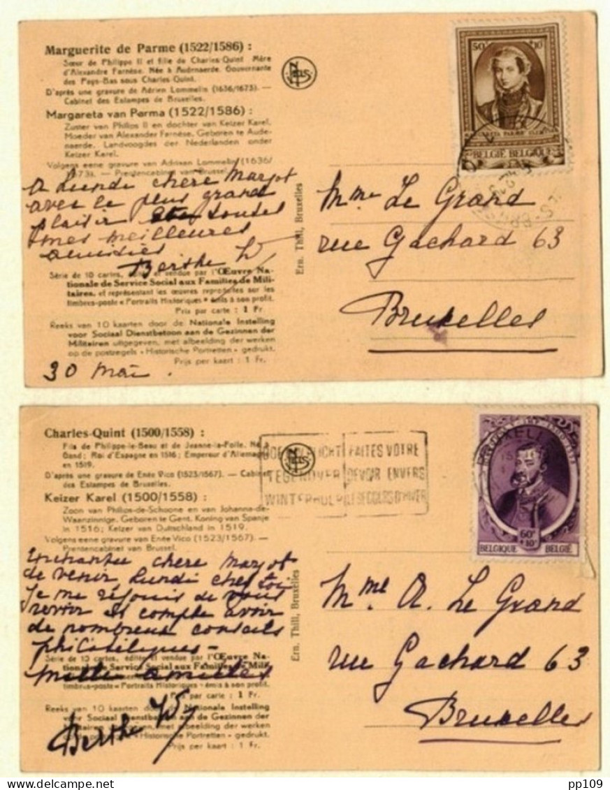 2 Cartes Maximum TP SURTAXE  575 & 576 Marguerite De Parme, Fille De CHARLES QUINT - 1934-1951