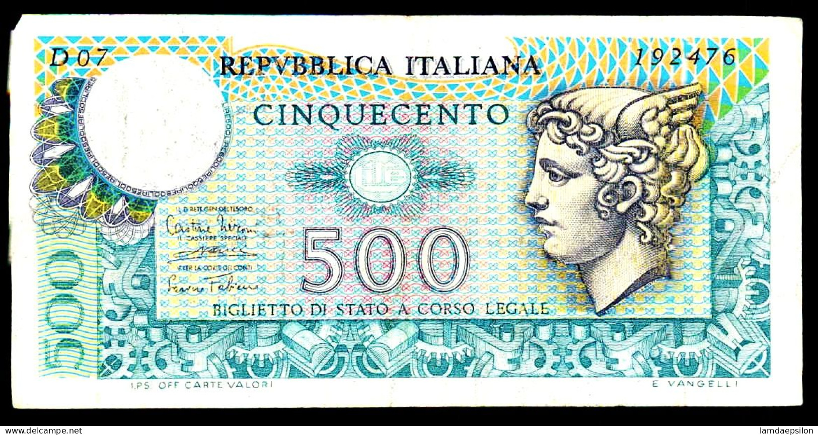 A8 ITALIA    BILLETS DU MONDE   BANKNOTES  500 LIRE 1974 - Andere & Zonder Classificatie