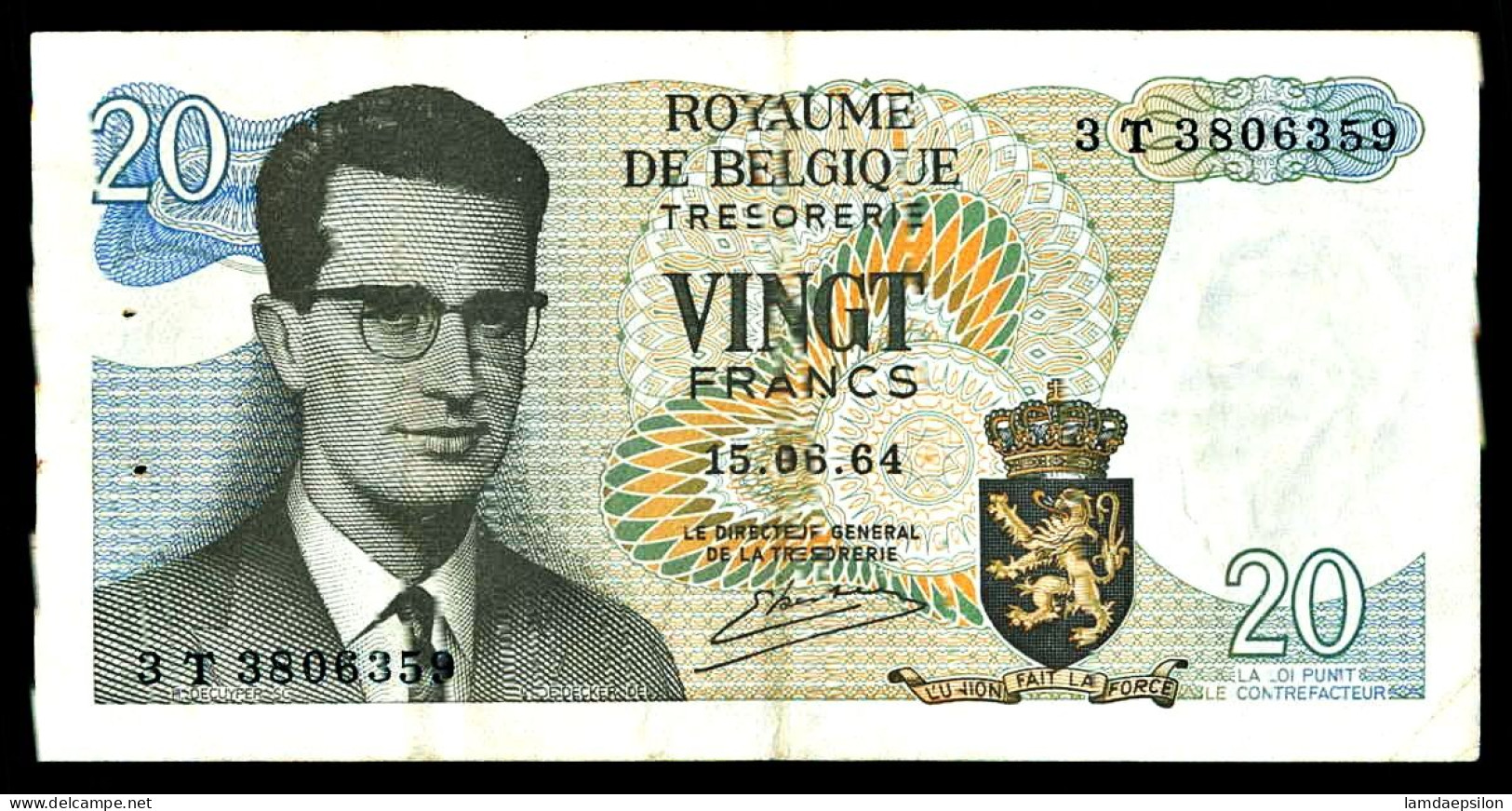 A8 BELGIQUE    BILLETS DU MONDE   BANKNOTES  20 FRANCS 1964 - Otros & Sin Clasificación