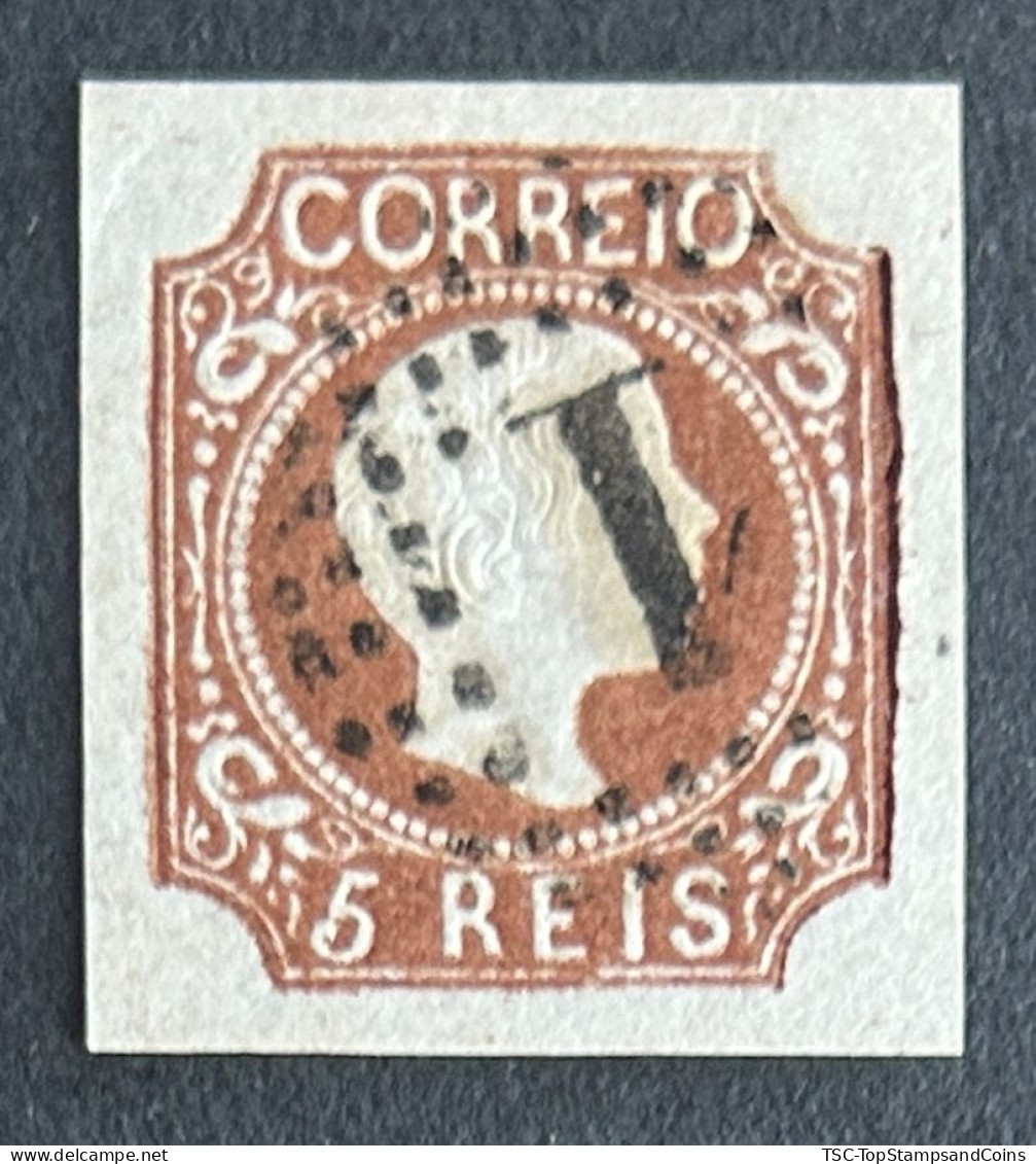 POR0010U - King D. Pedro V Ringlet Hair - 5 Reis Used Non Perforated Stamp - Portugal - 1856 - Used Stamps