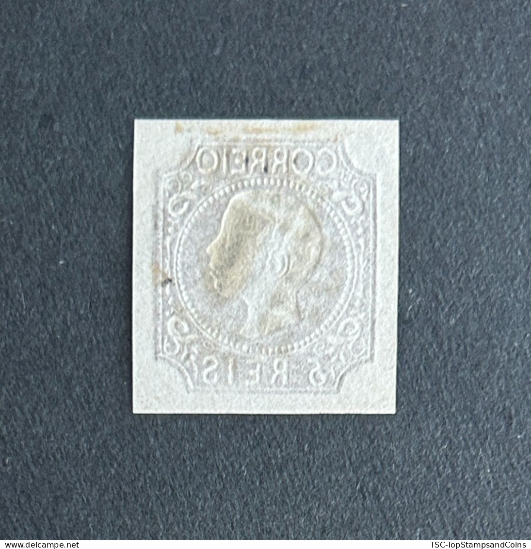 POR0010U - King D. Pedro V Ringlet Hair - 5 Reis Used Non Perforated Stamp - Portugal - 1856 - Used Stamps