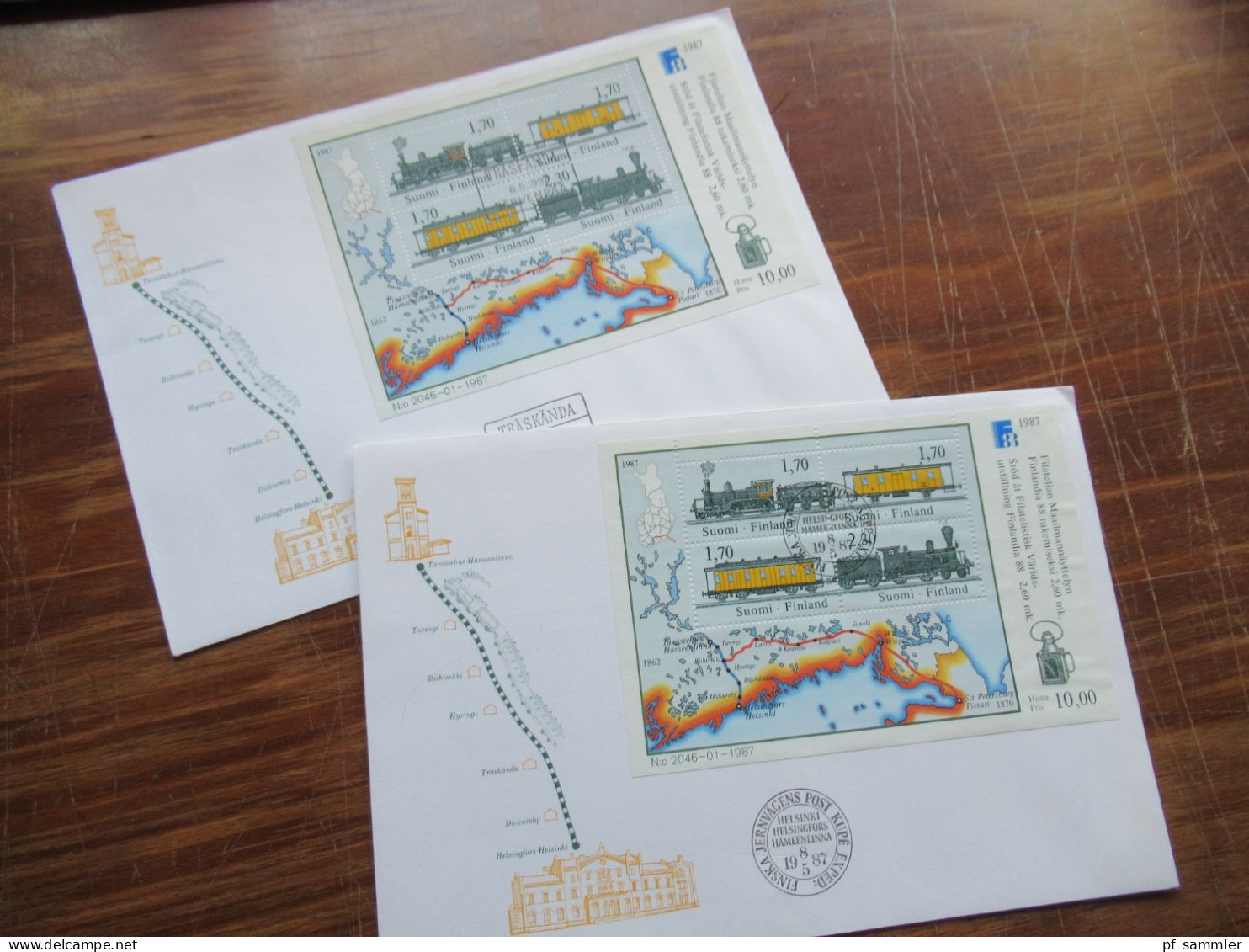 Finnland 1987 Block Motiv Eisenbahn / Zug / Dampflok / 2 Verschiedene FDC / Stempel - Trains