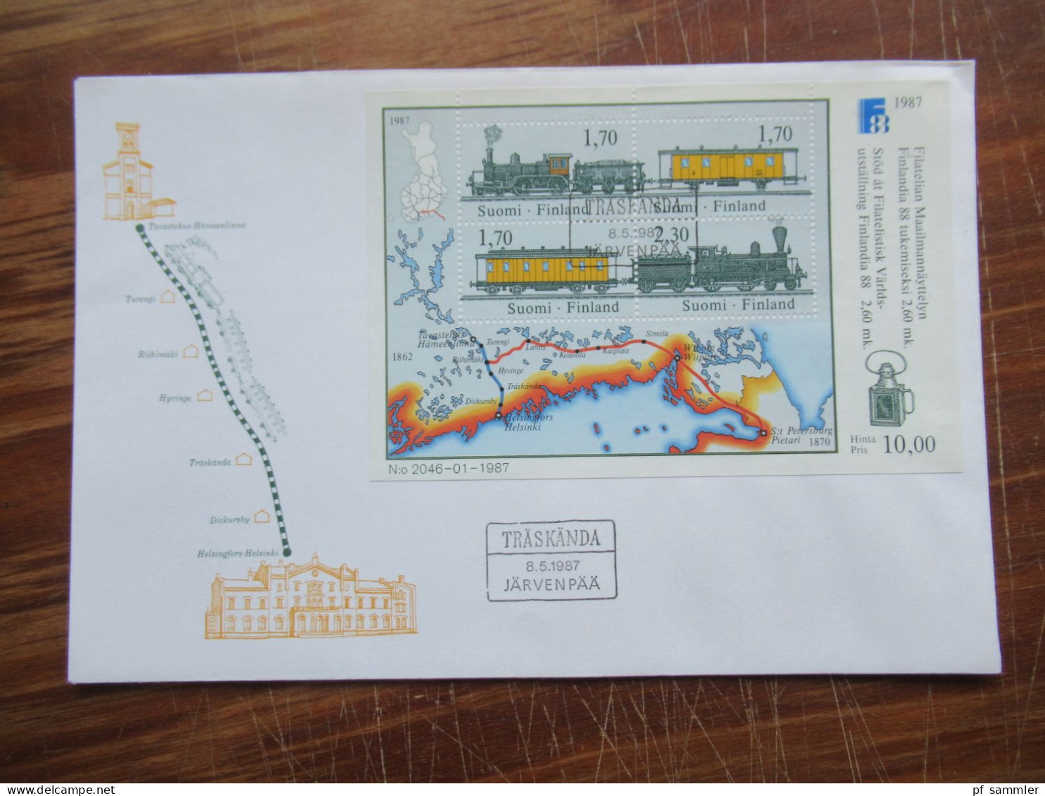 Finnland 1987 Block Motiv Eisenbahn / Zug / Dampflok / 2 Verschiedene FDC / Stempel - Trains