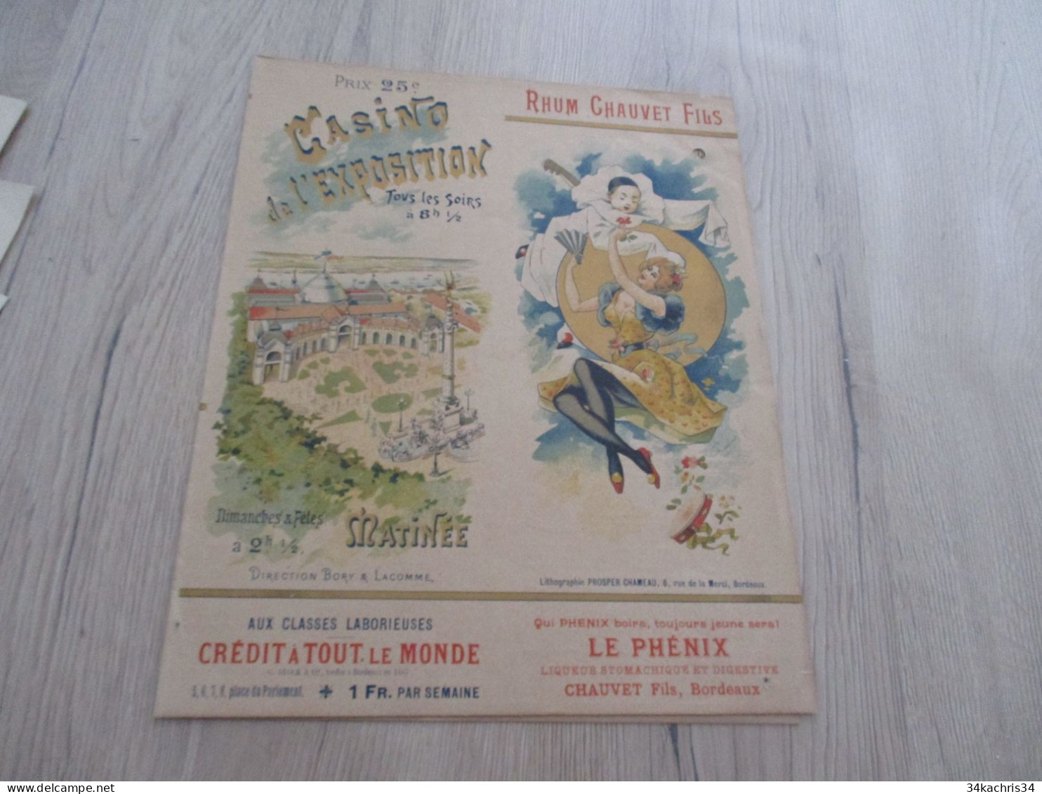 Programme Illustré 1895 Très Nombreuses Pub Dont Rhum Chauvet Bordeaux 2 Trous D'archivages Sinon TB - Programma's
