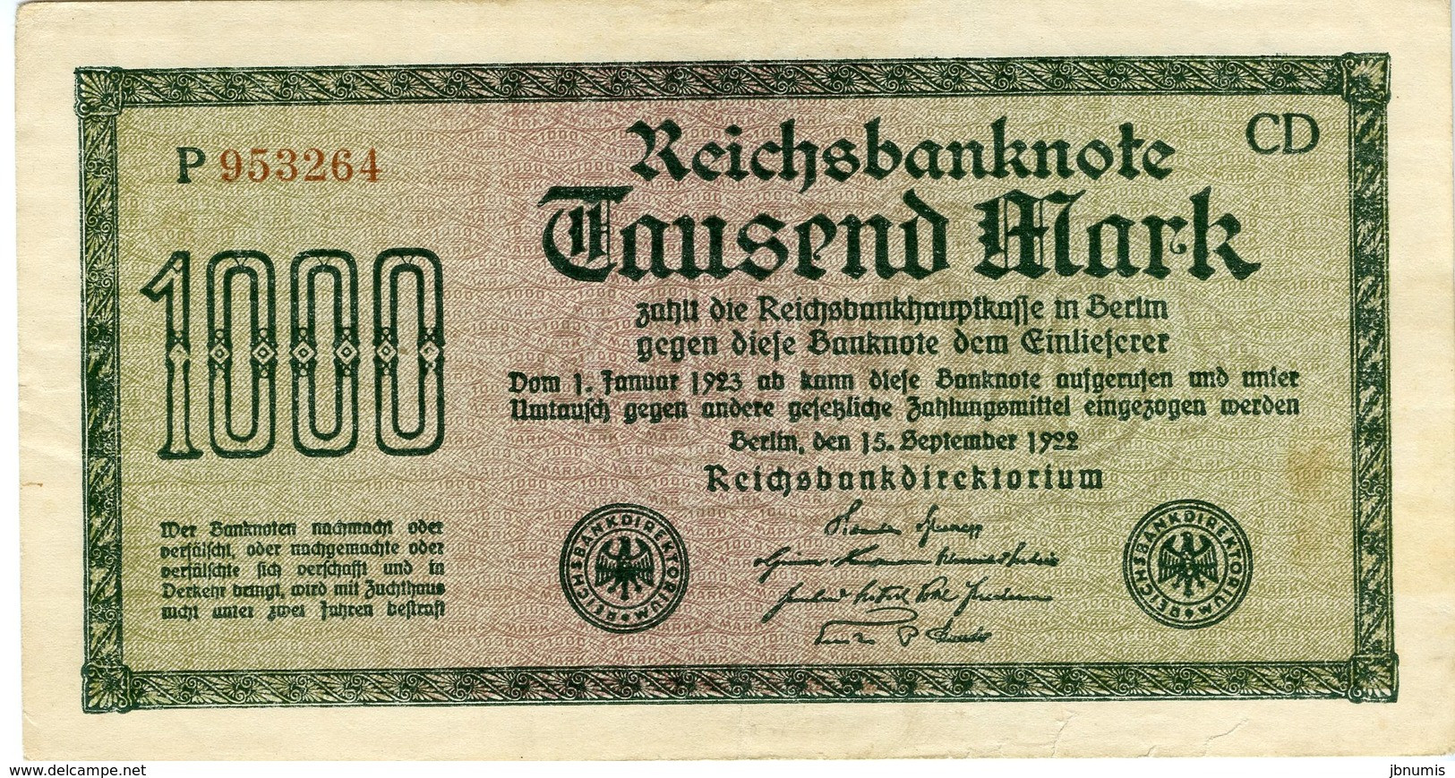 Allemagne Germany 1000 Mark 15 September 1922 P76c - 1000 Mark