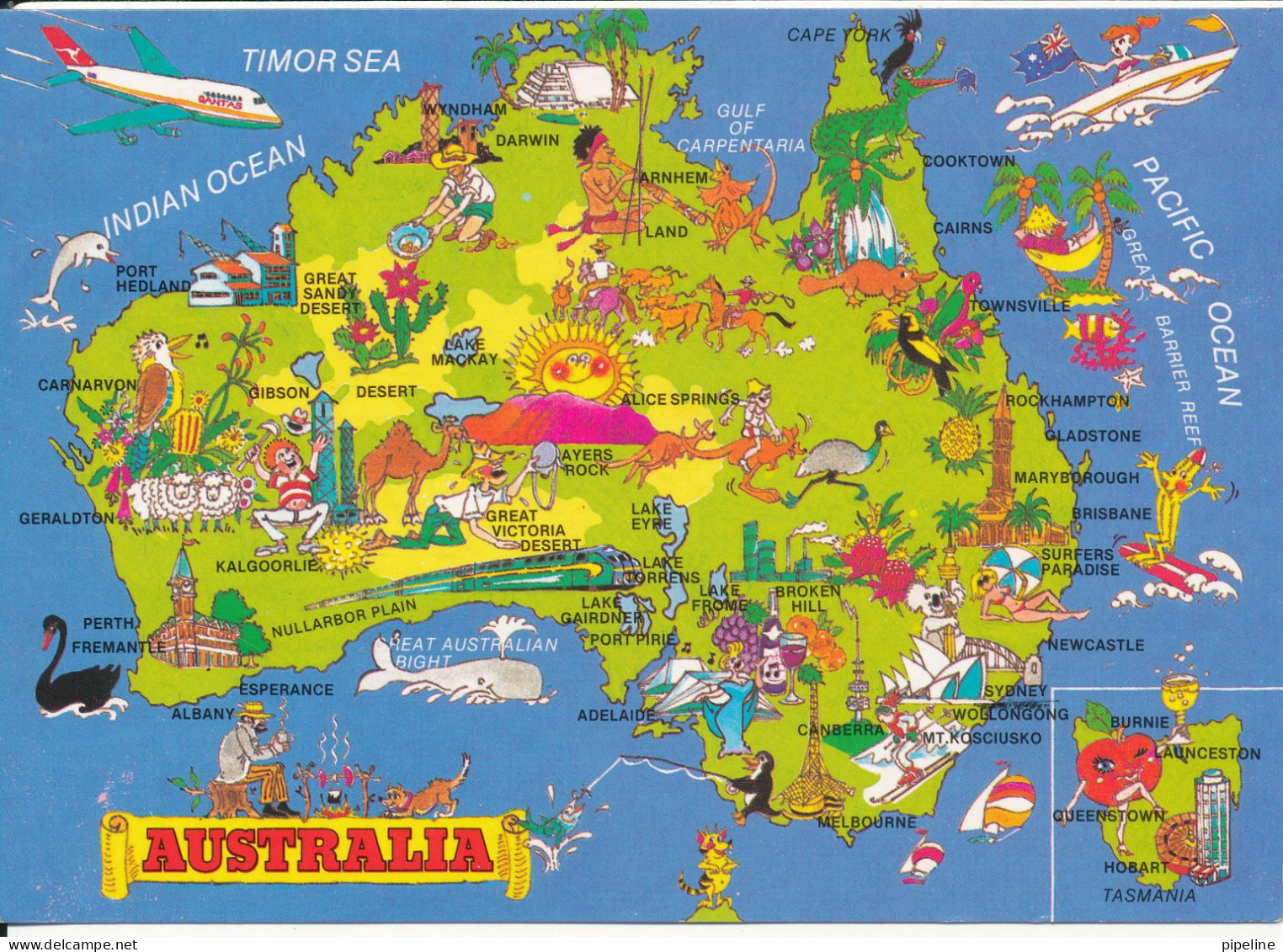 Australia Postcard Sent To Denmark Rush Cutters Bay 13-9-1992 Map Of Australia - Adelaide