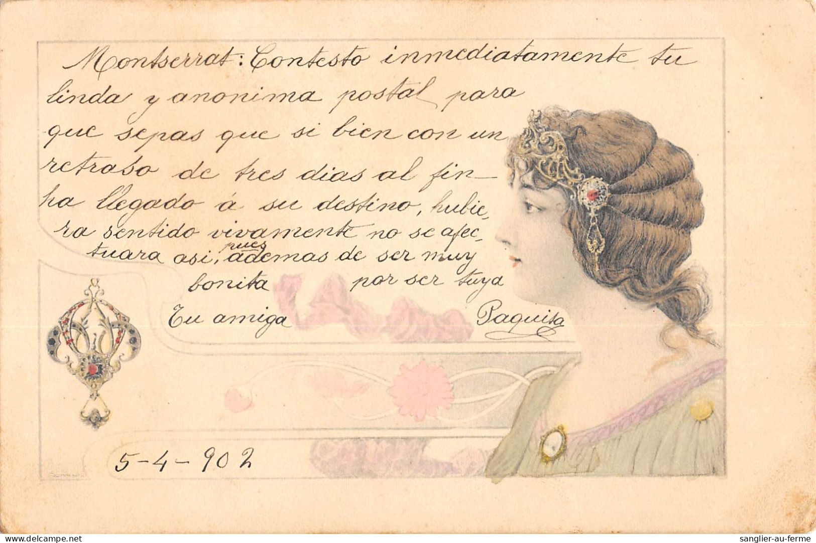 CPA ILLUSTRATEUR ART NOUVEAU FEMME DES ANNEES 1900 " VU DE PROFIL" - Other & Unclassified