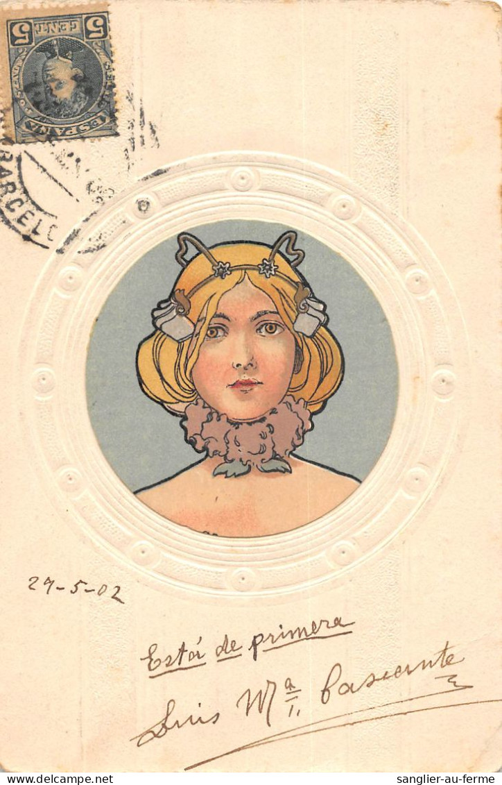 CPA ILLUSTRATEUR ART NOUVEAU FEMME DES ANNEES 1900 DANS LE GOUT DE MUCHA "COULEURS SUPERBE" - Andere & Zonder Classificatie