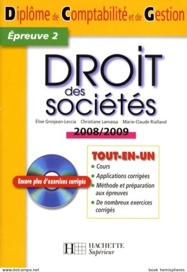 Droit Des Sociétés 2008-2009 - DCG Épreuve 2 + CD De Christiane Lamassa (2008) - Boekhouding & Beheer