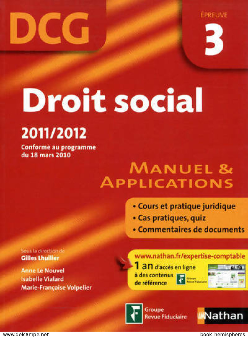 Droit Social épreuve 3 DCG 11 De Gilles Lhuilier (2011) - Management