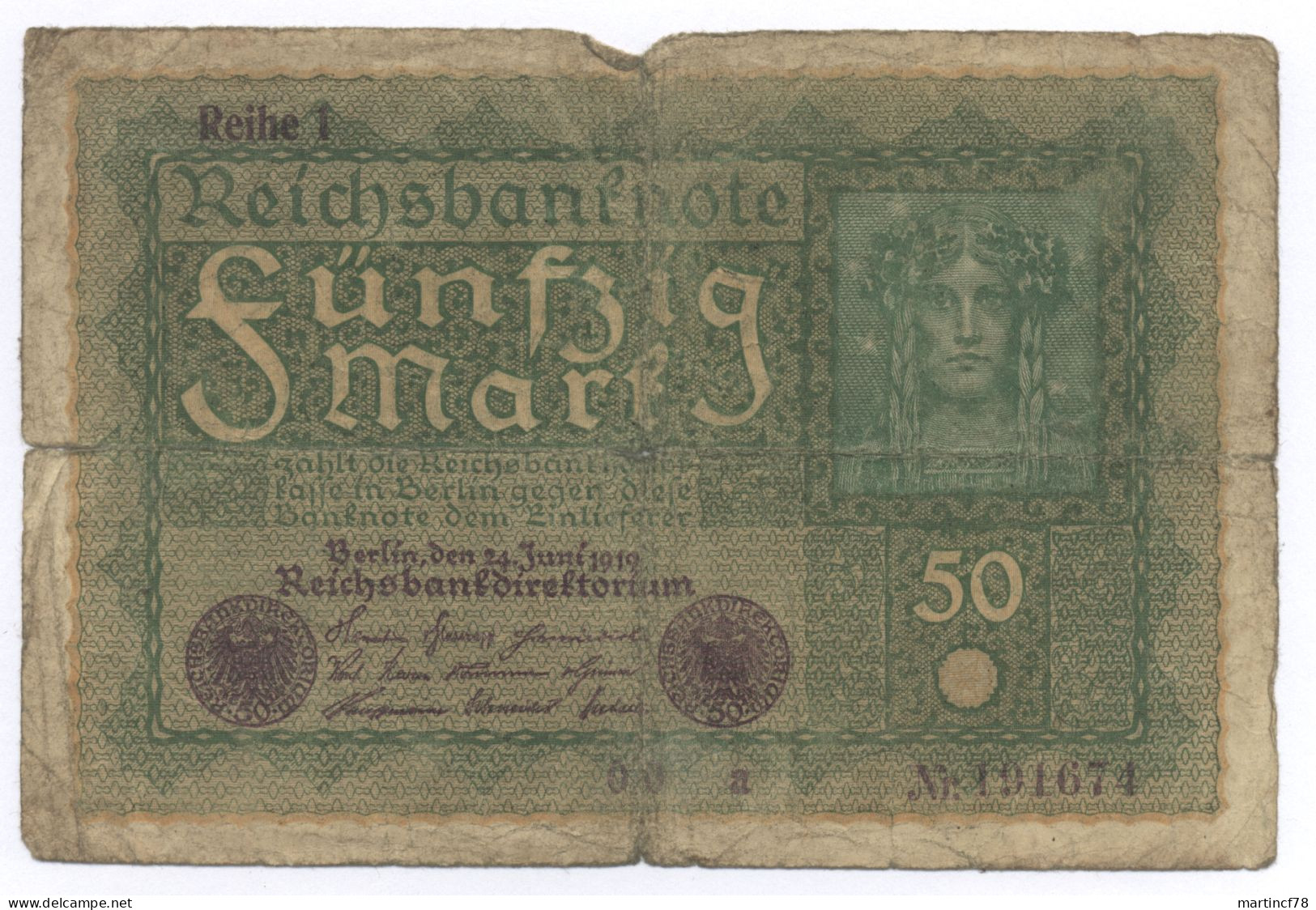 Reichsbanknote Reihe 1 Fünfzig Mark 1919 - 50 Mark