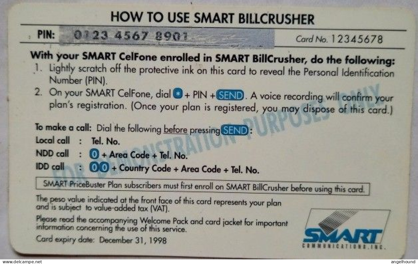 Philippines Smart P120 BillCrusher " Complimentary - Not For Sale " - Philippines