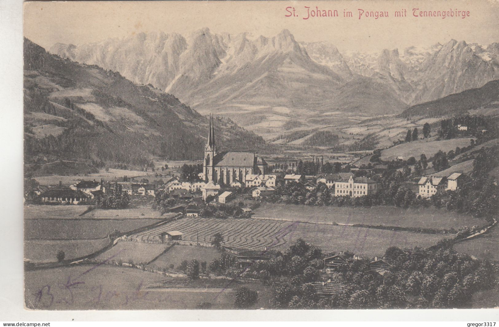 C9242) ST. JOHANN Im PONGAU Mit Tennengebirge - Felder Kirche Häuser SEHR ALT - St. Johann Im Pongau