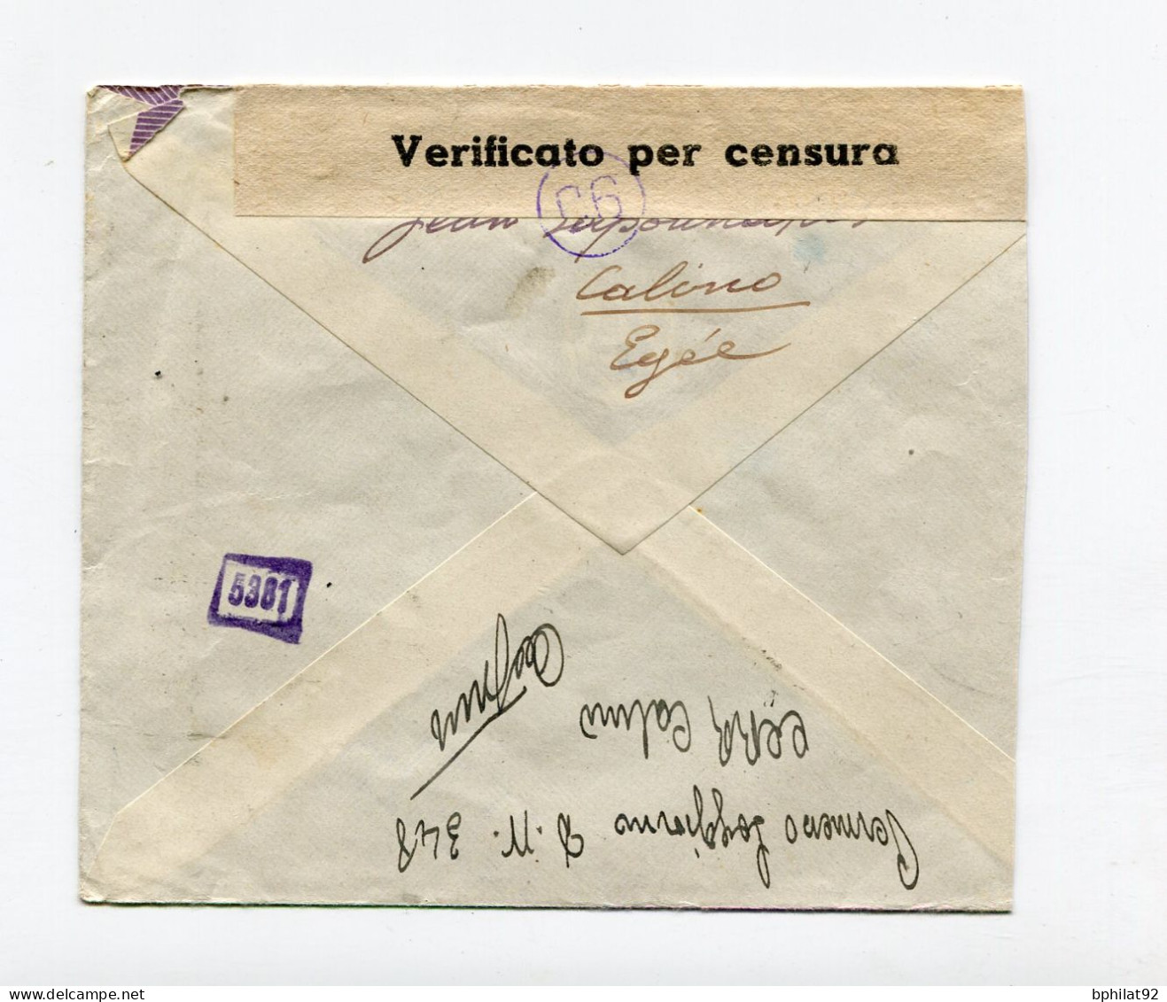 !!! ITALIE, LETTRE DE CALINO DE 1942 POUR PARIS AVEC CENSURES - Egée (Calino)