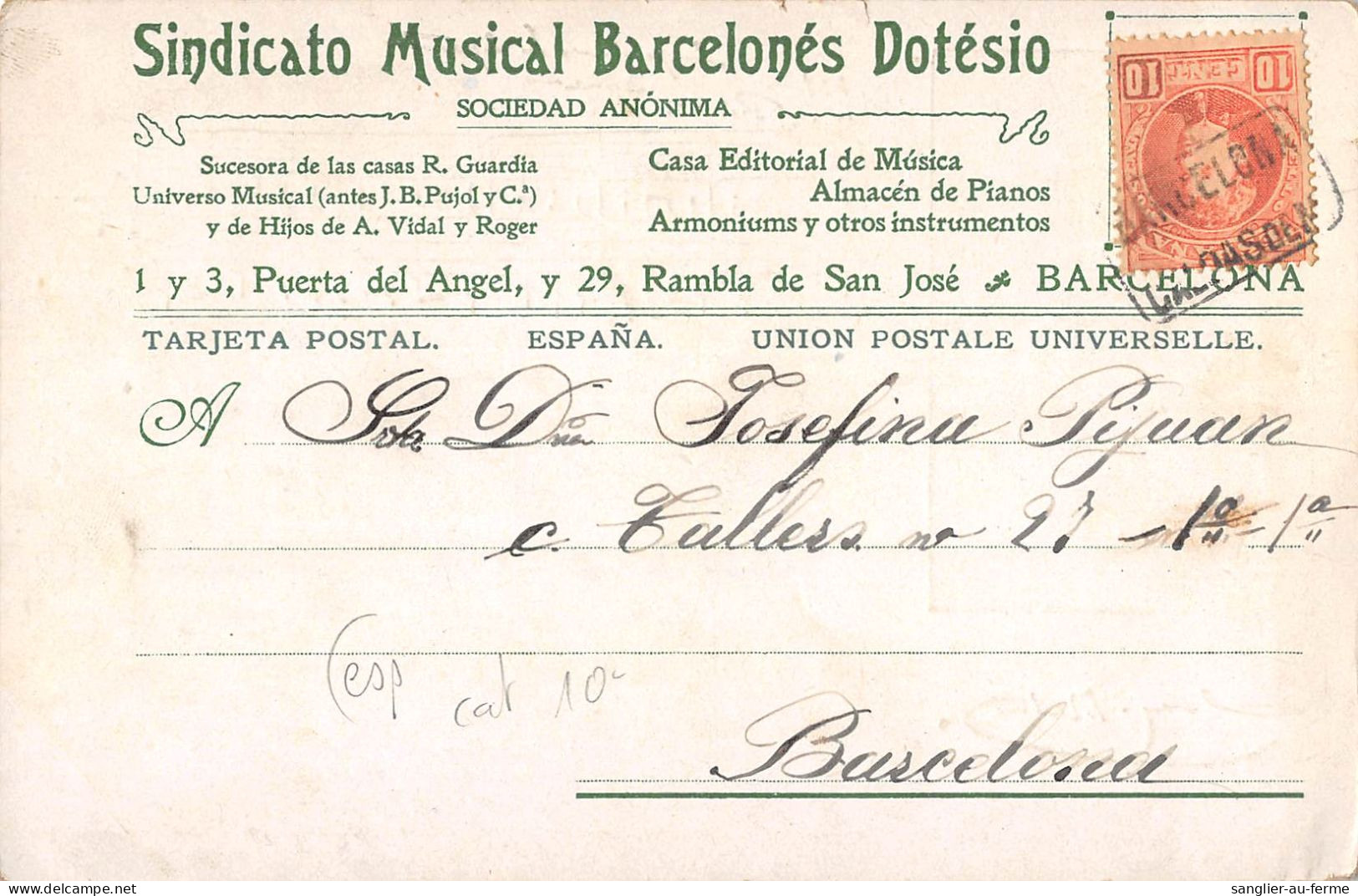 CPA ESPAGNE CATALUNYA BARCELONA SINDICATO MUSICAL BARCELONES DOTESIO - Barcelona