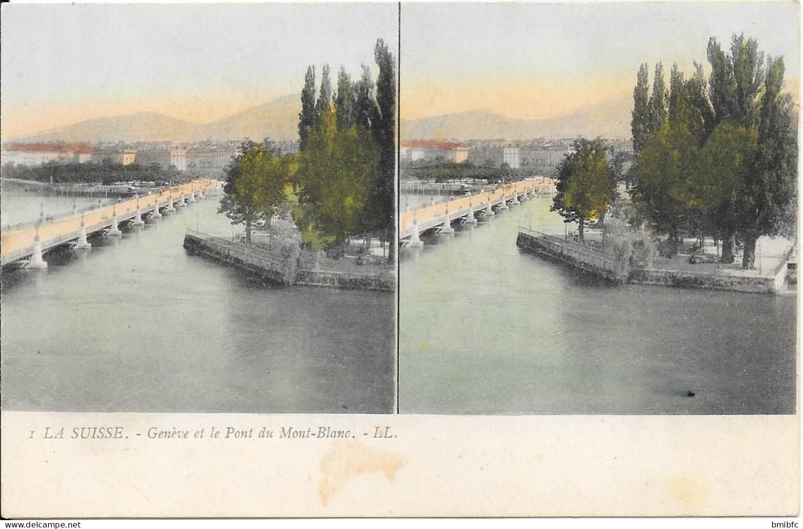 Carte Stéréoscopique - LA SUISSE - Genève Et Le Pont Du Mont-Blanc - Cartoline Stereoscopiche