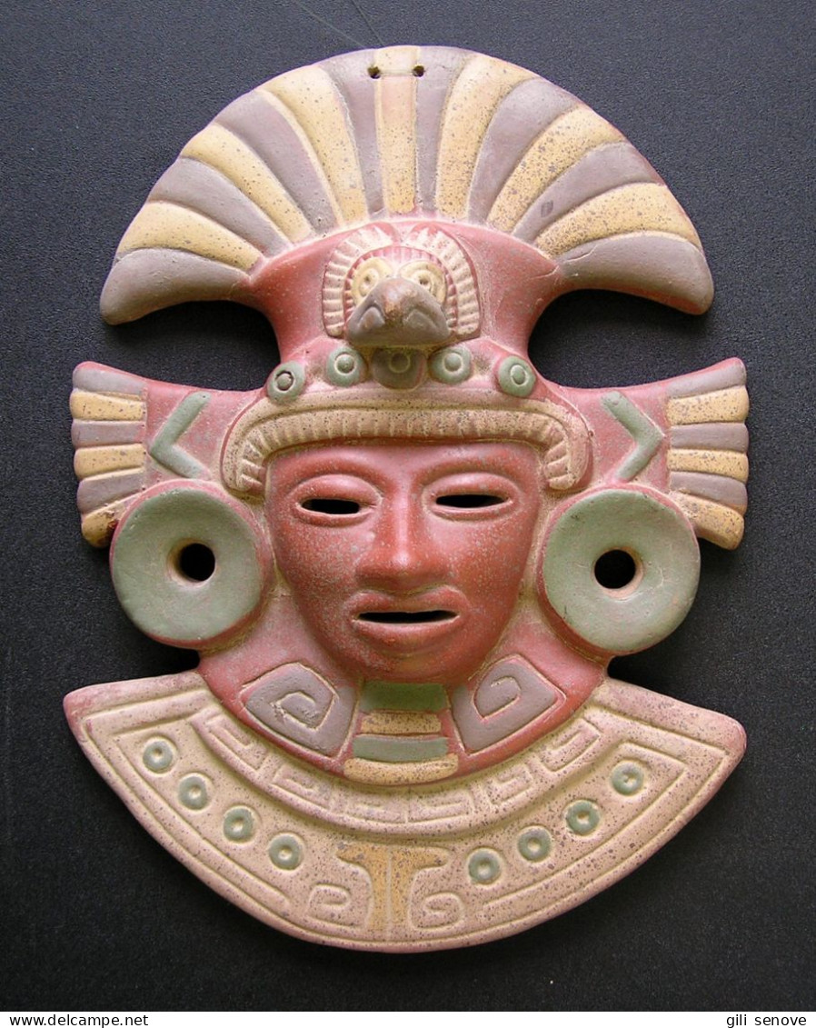 Aztec Eagle Warrior Ceramic Wall Mask - Art Précolombien & Améridien