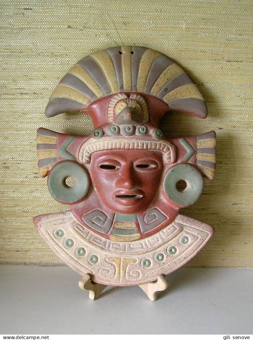 Aztec Eagle Warrior Ceramic Wall Mask - Art Précolombien & Améridien