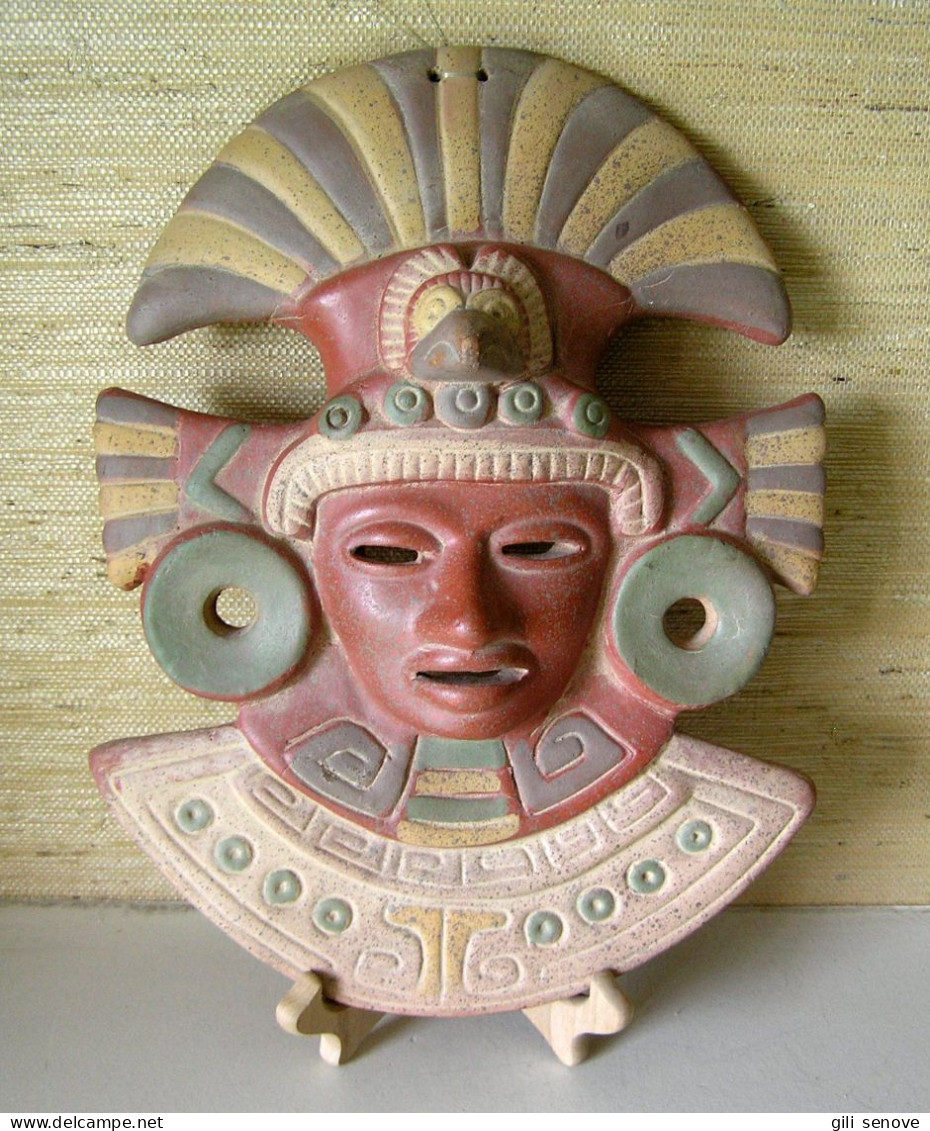Aztec Eagle Warrior Ceramic Wall Mask - Art Précolombien & Améridien