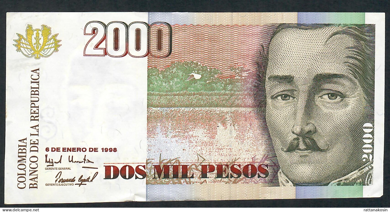 COLOMBIA P445c 2000 PESOS  6.1.1998      FINE  NO P.h. - Colombia