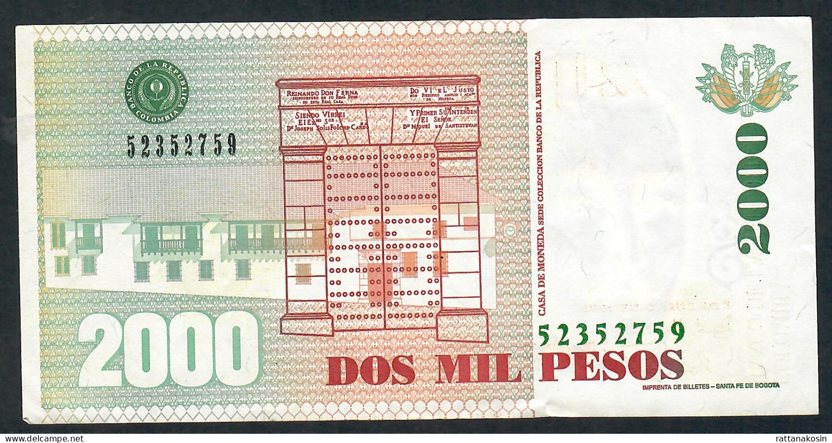 COLOMBIA P445c 2000 PESOS  6.1.1998      FINE  NO P.h. - Colombia