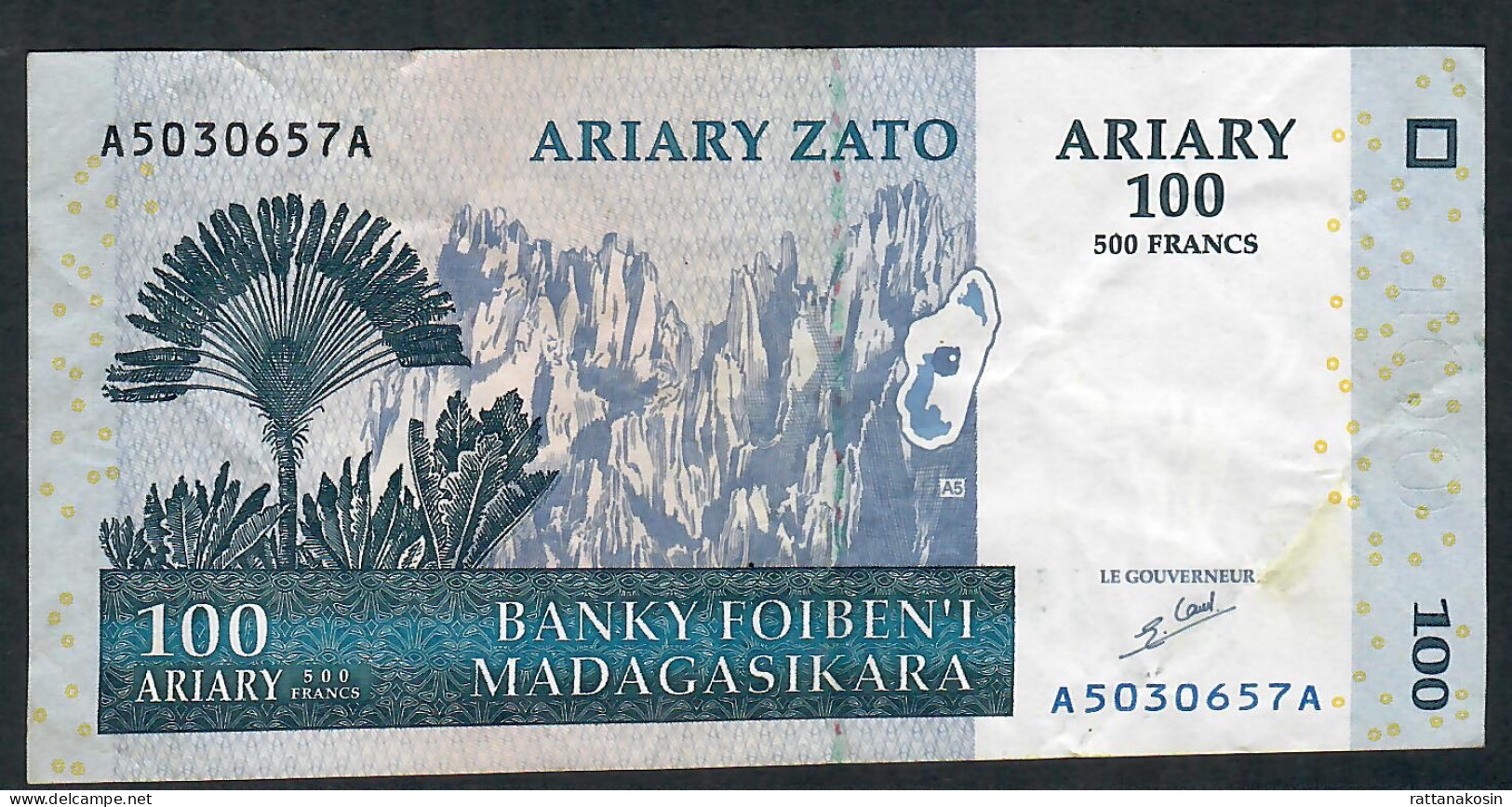 MADAGASCAR P86a 100 ARIARY 500 RANCS 2004 Signature 5     #A/A      F-VF NO P.h. - Madagascar