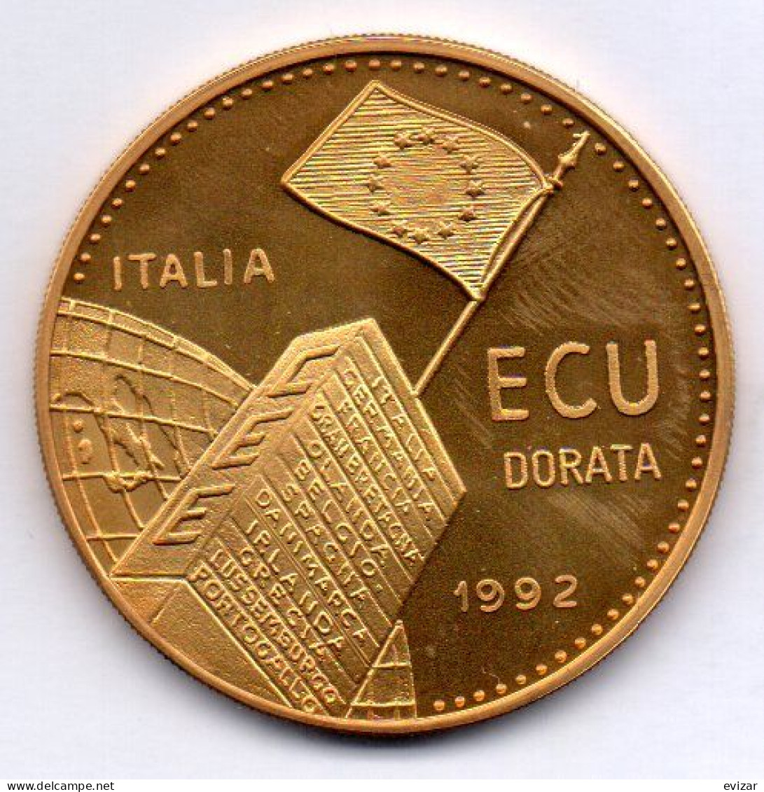 ITALIA, 1 Ecu, Copper-Nickel Gold Plated, Year 1992, # X194 - 1 000 Lire
