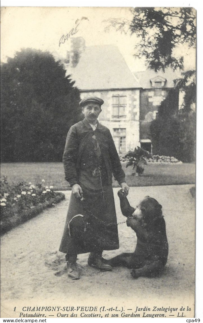 86    CHAMPIGNY - SUR - VEUDE   JARDIN  ZOOLOGIQUE  DE    LA  PATAUDIERE  OURS  DES  COCOTIERS  ET  SON  GARDIEN - Altri & Non Classificati