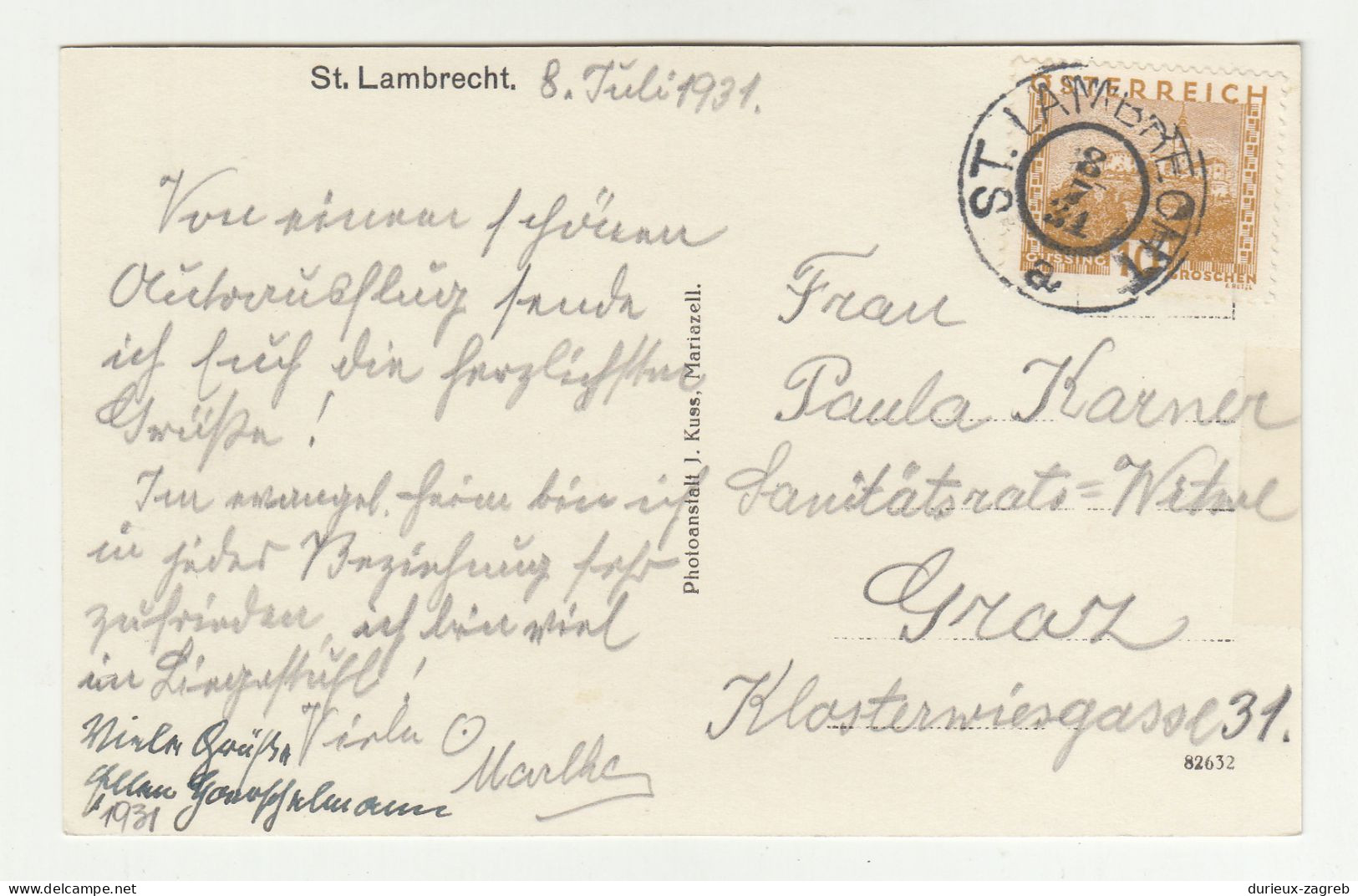 St. Lambrecht Old Postcard Posted 1921 B230601 - St. Lambrecht