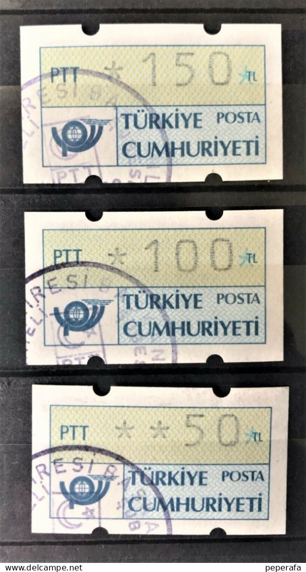 TURKEY 1991, 3 ATM Automat , 3 Different Values Postmarked - Used Stamps