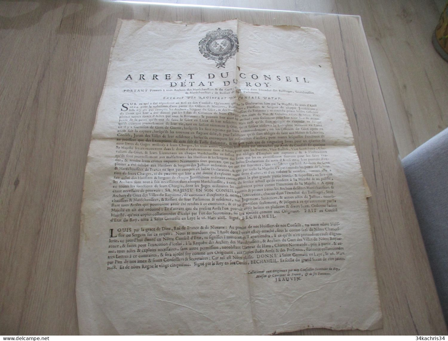 Affiche Placard 2 X A3 Arrest Conseil Du Roy à Propos Des Archers De La Maréchaussée Jeauvin 26/03/1668 E L'état - Decretos & Leyes