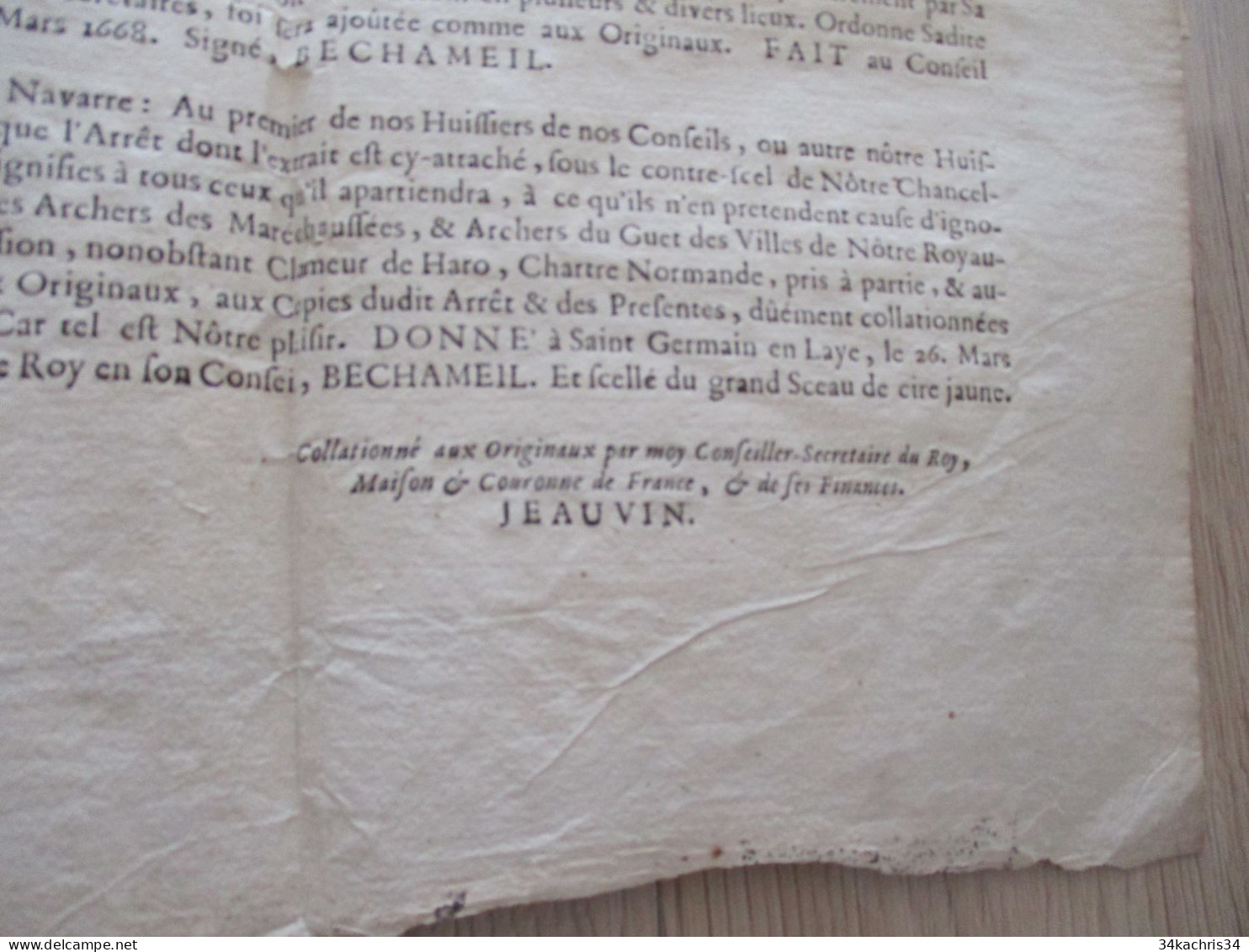 Affiche Placard 2 X A3 Arrest Conseil Du Roy à Propos Des Archers De La Maréchaussée Jeauvin 26/03/1668 E L'état - Decretos & Leyes